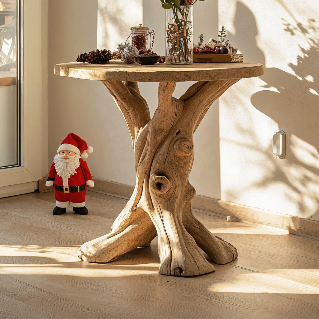 Rustic Wood Live Edge End Table Christmas Decor