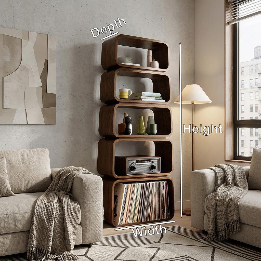 Mid-Century Wooden Standing Shelf, Tiered Bookcase Display Organizer, Retro Storage Rack for Living Room Decor