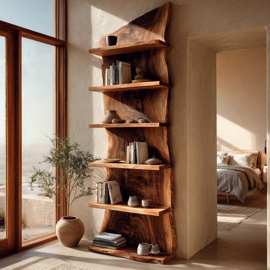 Modern Wooden Standing Shelf, Contemporary Tiered Bookcase, Sleek Storage Organizer Display Rack for Home Decor