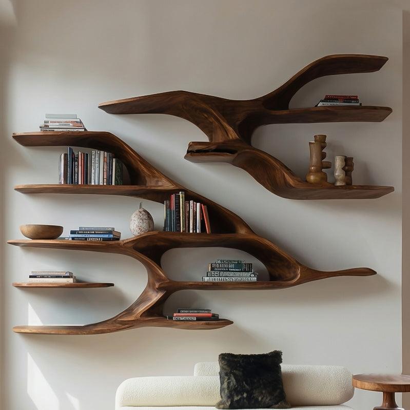 Contemporary Wooden Wall Floating Shelf, Handcrafted Solid Wood Display Ledge for Modern Living Room