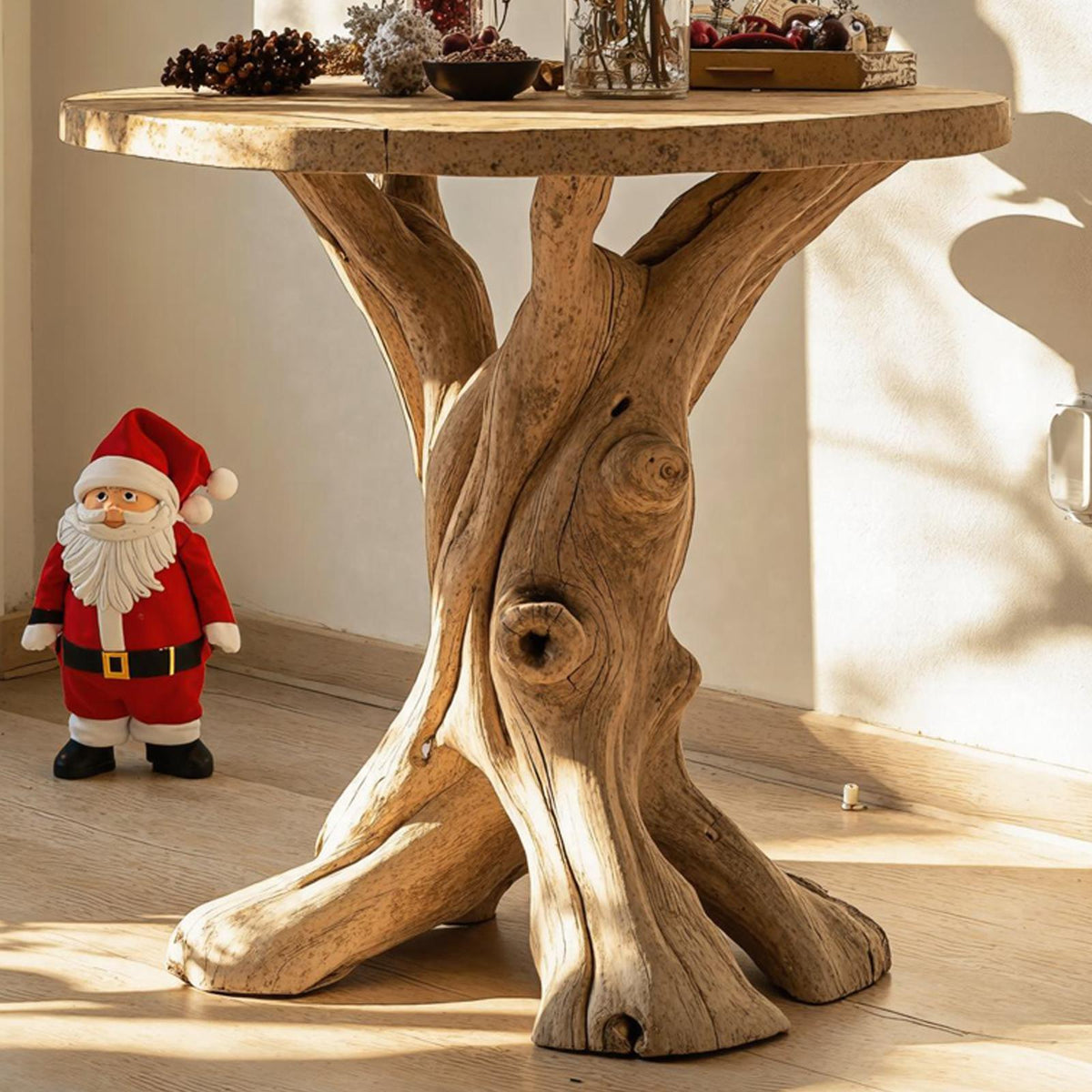 Rustic Wood Live Edge End Table Christmas Decor