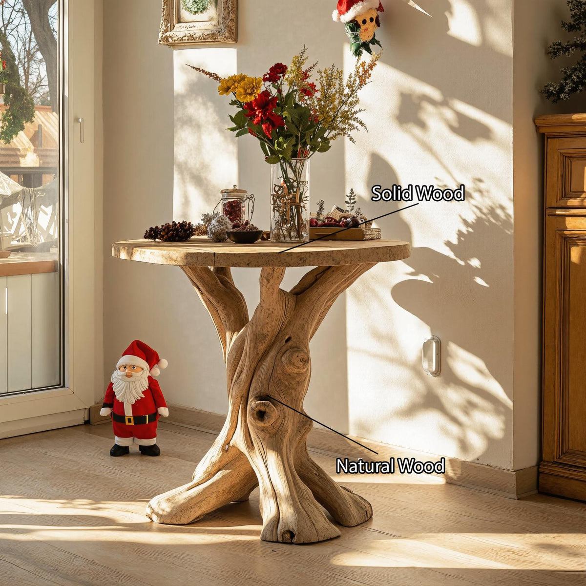 Rustic Wood Live Edge End Table Christmas Decor